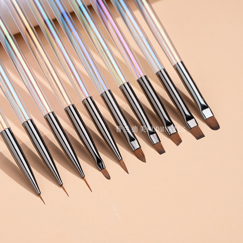 Aurora Color Nail Art Pen 10-Piece Set Brush Transparent Pen Holder Makeup Brush Nail Painting Pen Line Drawing Pen Tool