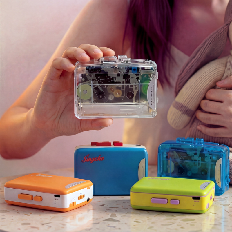 Ba Yin Box Retro Vintage Portable Cassette Player with Recording Function, Learning Machine, Small Cassette Transparent Tape Player