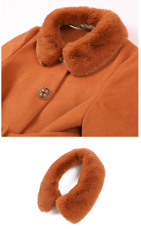MR NƯỚC nhỏ giọt màu cam cam lỏng lẻo Một từ áo len len lớn nữ mùa đông dài trên đầu gối len - Accentuated eo áo măng tô nữ dáng dài