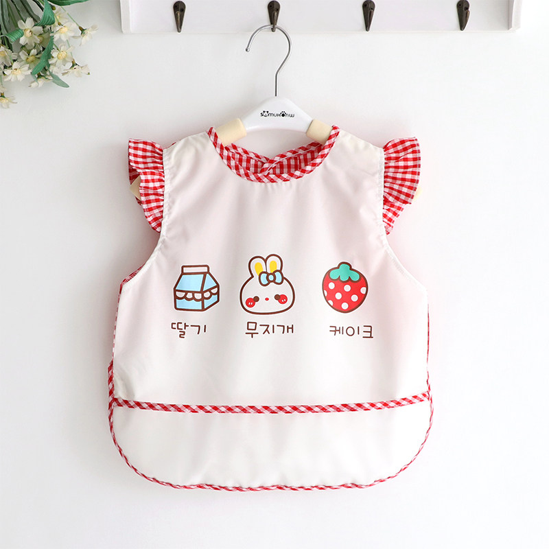 Cute Flying Sleeve Little Rabbit Girl Child Cartoon Bib by buckle waterproof baby Eating Around Pocket Big Baby Eating Around