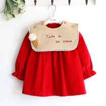 Ice cream girl corduroy girl girl waterproof coat baby kindergarten anti-dressing bib detachable