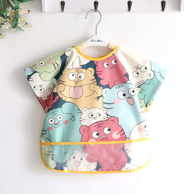 Meritocratic Printed Boy Girl Child Cartoon Bib Waterproof Baby Eating Surrounding Pocket Large Walled Pocket for eating and surrounding clothes