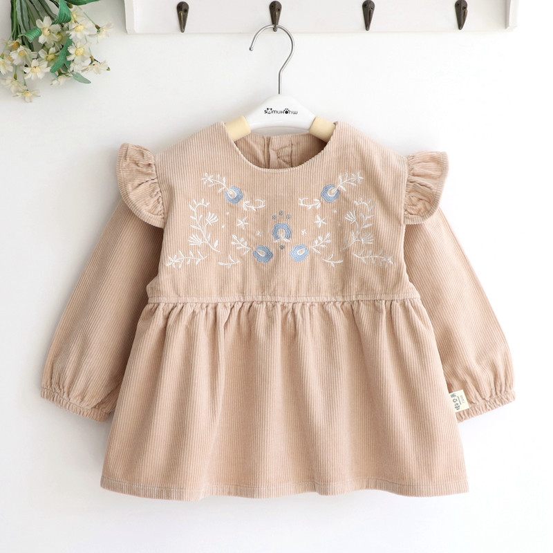 French embroidery corduroy girl girl baby waterproof coverall girl baby reverse dressing 73-130