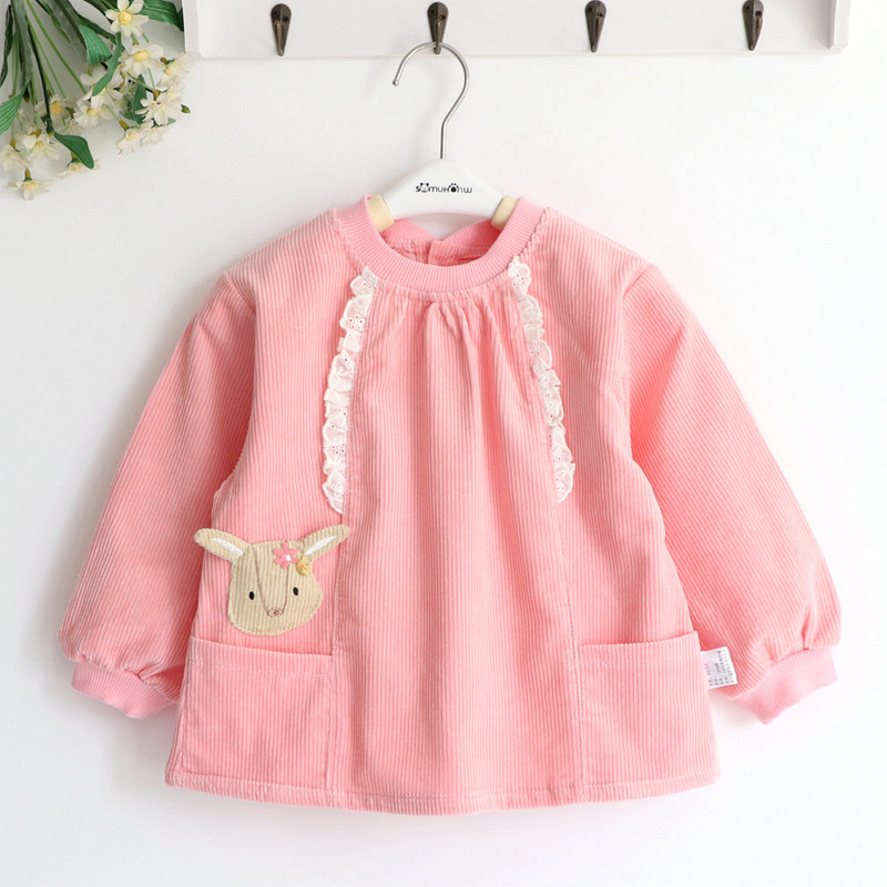 Lace little elk children's girls autumn and winter cotton thick thick corduroy waterproof coverall baby kindergarten meal bib