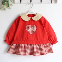 Love bow girl children autumn and winter cute cotton baby waterproof baby Plaid anti-dirty wear cover