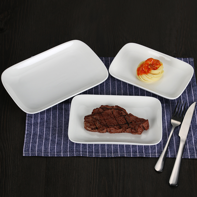 European-style ceramic plate dessert plate intestine powder cake plate white porcelain creative western tableware rectangular sushi plate bread flat plate