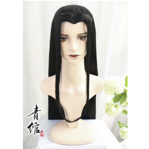 Chinese hanfu warrior prince swordsman cosplay wig for men Tang Men Black ancient style female male beauty sharp modeling single horsetail cos wig
