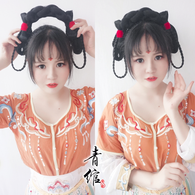Chinese Hanfu wig princess fairy cosplay hair wig Ancient style bun hair hoop wig headband Han suit novice flat collar Ru skirt Tang style