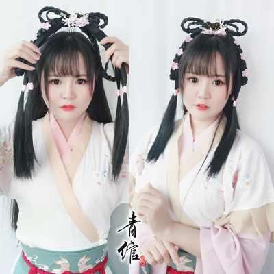 Chinese Hanfu wig princess fairy cosplay hair wig hair band wig integration ancient Chinese style novice hand remnant party hair bun 