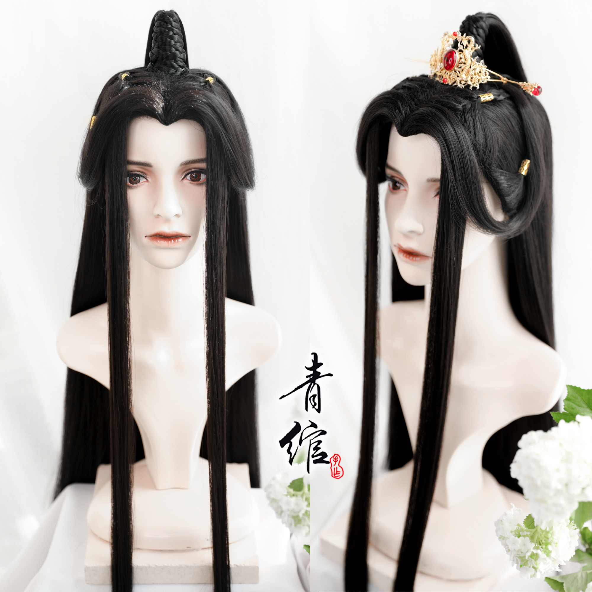 (Qingwan) Hanfu men's wig headgear heavenly official blessing thank you pity prince Yueshen cos ancient beauty pointy wig