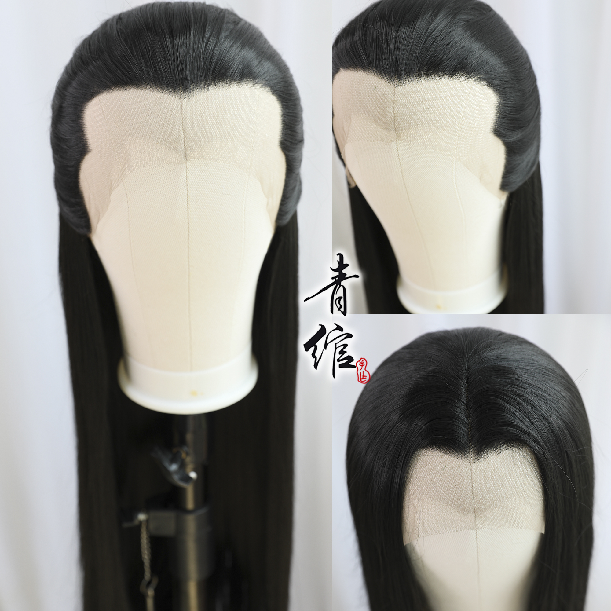 Costume men's wig set hand hook beauty tip Ancient Hanfu cos performance photo The whole wig long hair