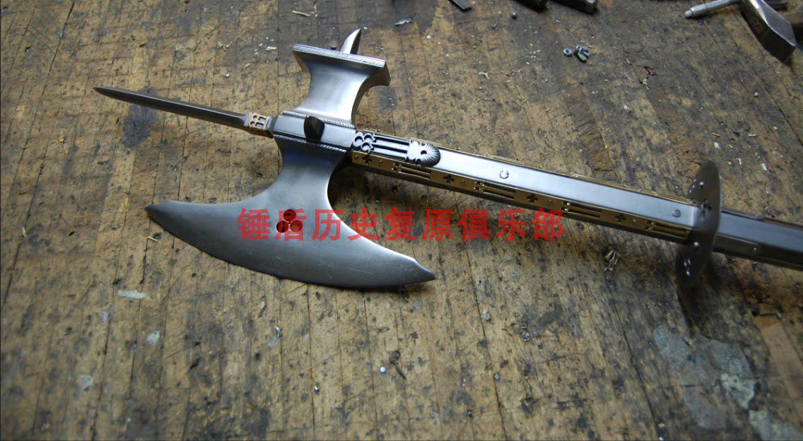 Medieval British style ax hammer in the middle of the