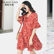 Bỏ lỡ kỳ nghỉ màu đỏ váy hoa tay áo bãi biển váy nữ mùa hè 2018 mới phá vỡ trà váy Bali váy chân váy xếp ly ngắn