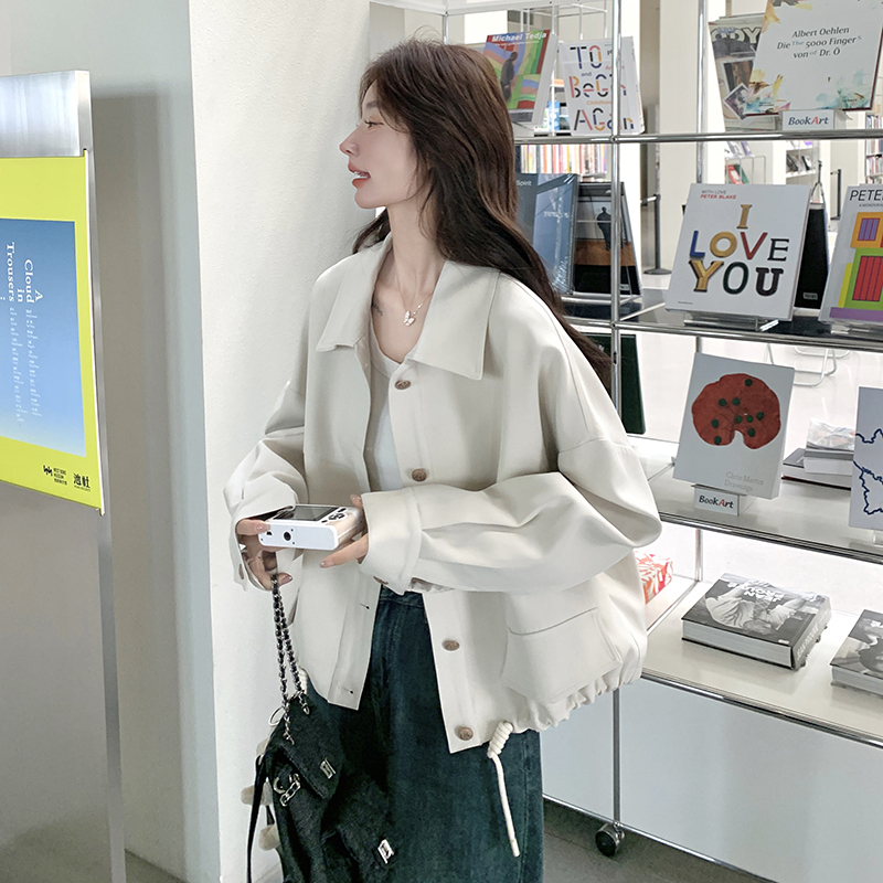 Off-White Lapel Short Jacket for Women, Lazy Style, Casual, 2026 Spring New Style, Preppy Style, Versatile, Petite Jacket