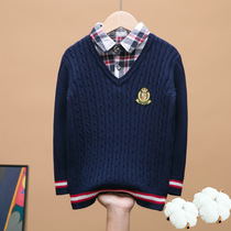 Pure cotton CUHK Children boy Spring autumn winter Scout jacket Head sweater slim fit shirt collar jacket baby fake two pieces