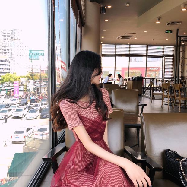 VK旗艦店 韓系針織網紗高腰甜美仙女短袖洋裝