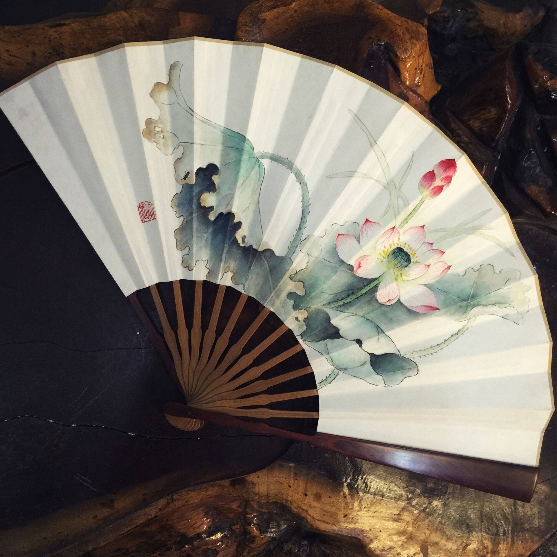 折扇画荷花,折扇简笔画,折扇画_大山谷图库
