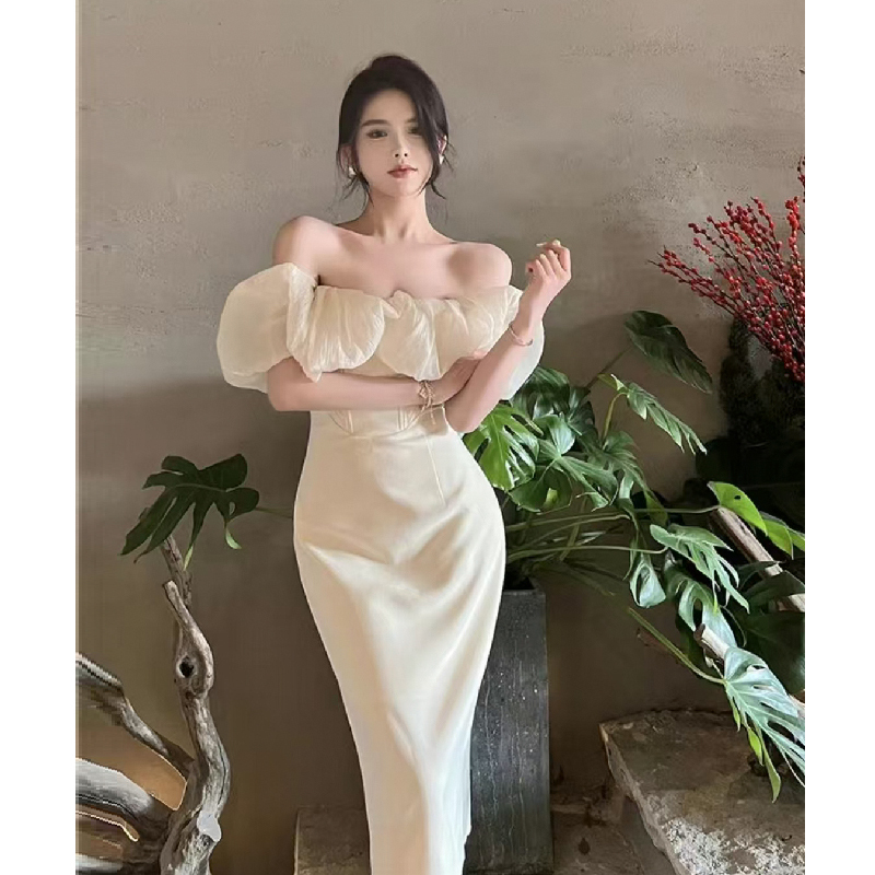 Birthday First Love Style One-Shoulder Dress with Built-In Bra, French Style, Pure and Elegant, Slim-Fitting, Socialite Dress, Long Dress Birthday First Love Style One-Shoulder Dress with Built-In Bra, French Style, Pure and Elegant, Slim-Fitting, Socialite Dress, Long Dress