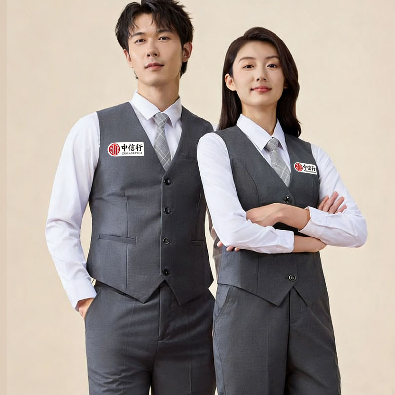 Citic New Uniform Bank Workwear Business Formal Suit Vest Men and Women Professional Formal Wear Dark Gray Slim Fit