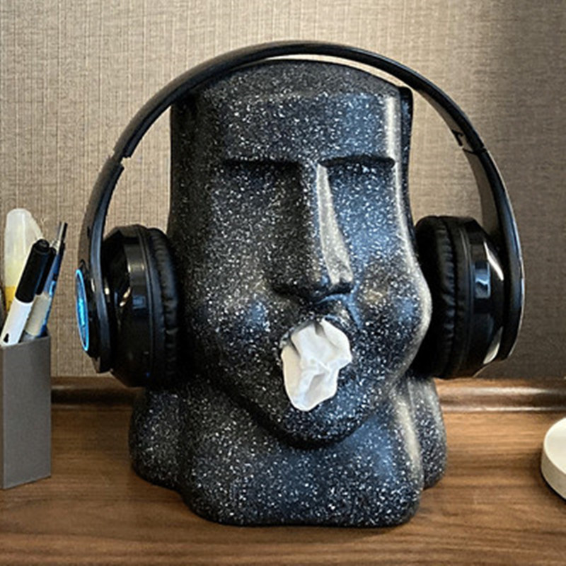 Easter Island Stone Statue Moai Funny Tissue Box, Quirky Retro Novelty Tissue Box, Unique and Exclusive Homestay Decoration