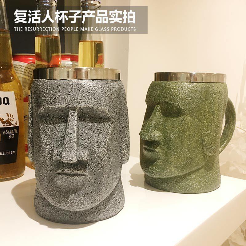 Creative Moai American retro coffee cup Easter Island stone mug stainless steel water glass whiskey beer mug