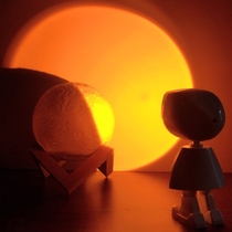Charging small sun setting atmosphere floor lamp desktop projection sunset red rainbow background art desktop shooting light