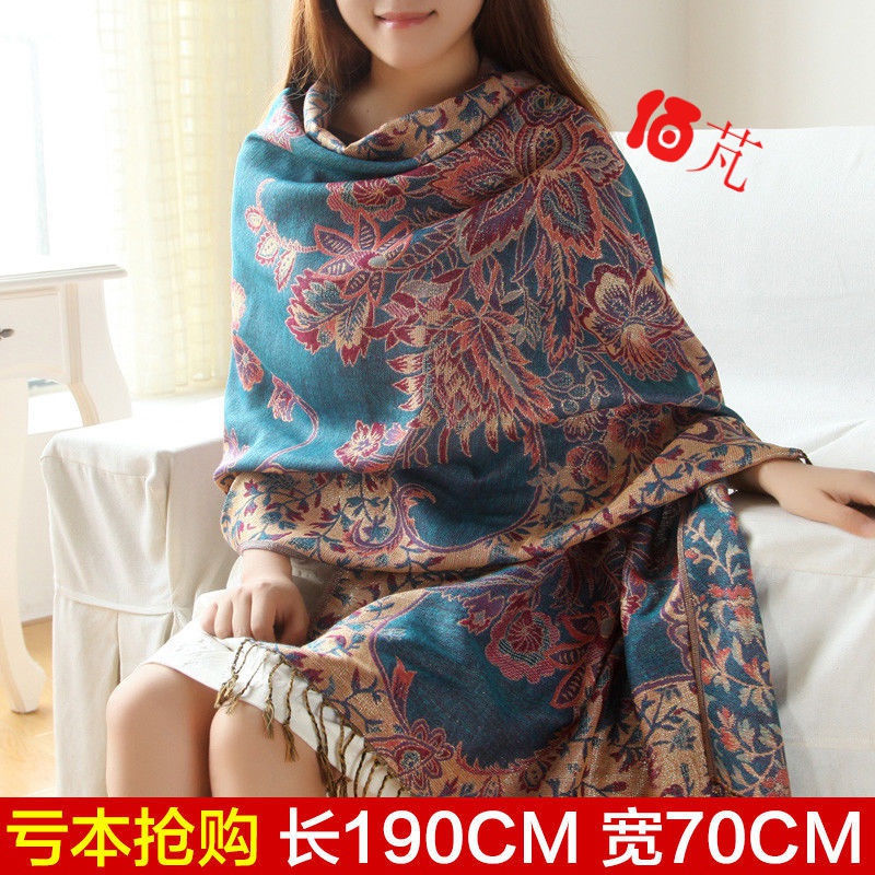 Yunnan Lijiang Great Scarf Woman Winter Style Spring Fall Cotton Linen Thicken Warm National Wind Air Conditioning Cloak shoulder dual-use extra-long