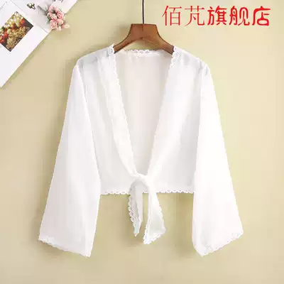 (80-180 kg small shawl)lace chiffon shirt women's 2020 new wild jacket air conditioning shirt summer