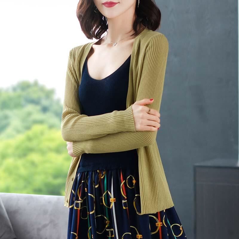 Air-conditioned shirt women's ice silk knitted cardigan ultra-thin coat spring and autumn breathable short summer shawl with skirt