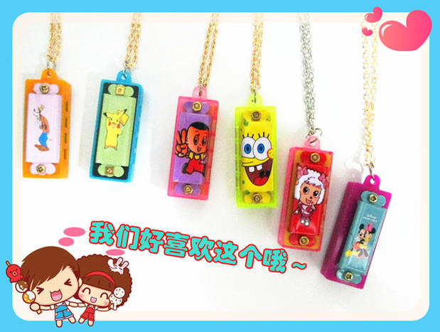 Dễ thương Mini Children Harmonica Bốn lỗ Vòng cổ Harmonica Nhạc cụ Đồ chơi Quà tặng Các mẫu hoạt hình khác nhau - Đồ chơi nhạc cụ cho trẻ em đàn gõ xylophone