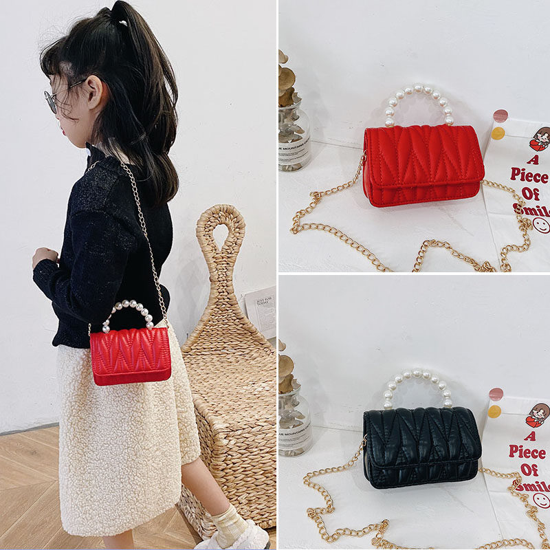 Girl Bag Princess Bag Princess Small Scented Wind Embroidered Satchel Bag Baby Mini Chain Hand Carry Bag Baby Leather Skewed Satchel Bag