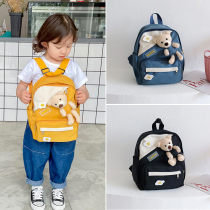 Cartoon Cute Little Bear Splicing Double Shoulder Bag Toddler Baby Little Baby Mini bag Men and women Boys Campus Out of the Childrens Package