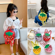 Cute Girl Transparent Jelly Bag Kindergarten Little Baby Cartoon 100 Lap Double Shoulder Bag Princess Small Strawberry Backpack