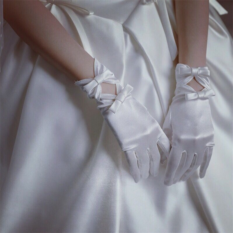 Bridal Wedding Dress Gloves Lace White Bow Tie Wedding Gloves Wedding Wedding Wedding Gloves Short satin glove