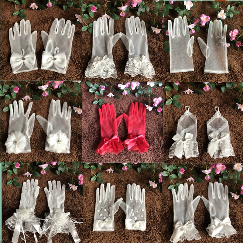 Bride Gloves Wedding Lace Wedding Dress Gloves New Long Version Women's Red Gloves Short White Winter Summer