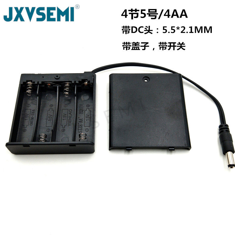 4AA 4 knots 5 battery cartridges lid with switch 5 four knots battery holder in series 6V battery compartment with dc head