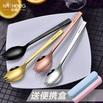 304 stainless steel one spoon Fork cute creative Korean two-purpose spoon chopsticks spoon set instant noodle strip salad spoon