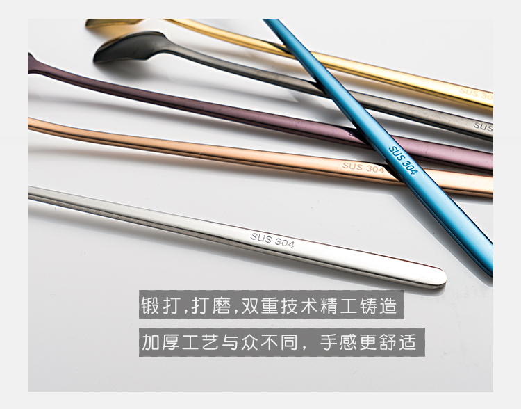 Hàn Quốc sáng tạo 304 thép không gỉ đầu vuông muỗng tráng miệng dài xử lý muỗng cốc khuấy bánh mật ong thìa - Cà phê ly uống cà phê đẹp