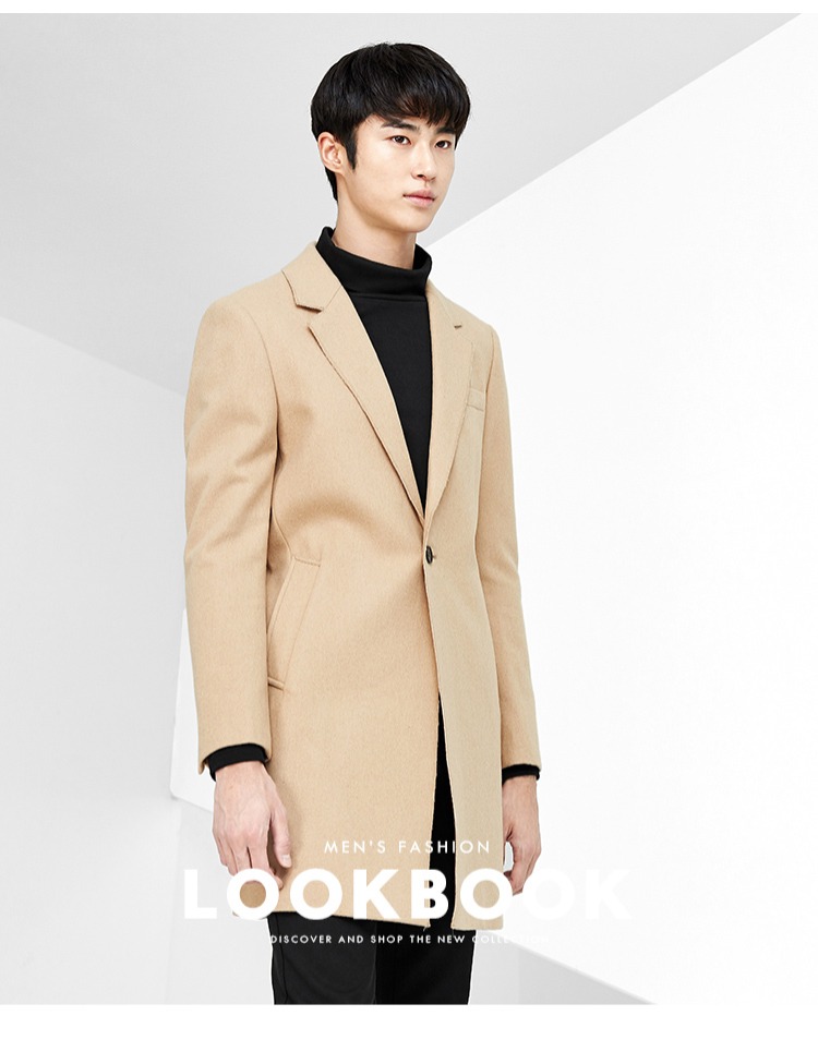 Áo khoác len dạ dày GXG dành cho nam Slim Fit màu be dài # 63226471 áo da nam cao cấp