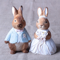 Solid Wood Hand Engraving Cute Cartoon Rabbit Couple Wedding Rabbit Swing Piece Wedding Gift-giving Gift Brief Nordic Living Room