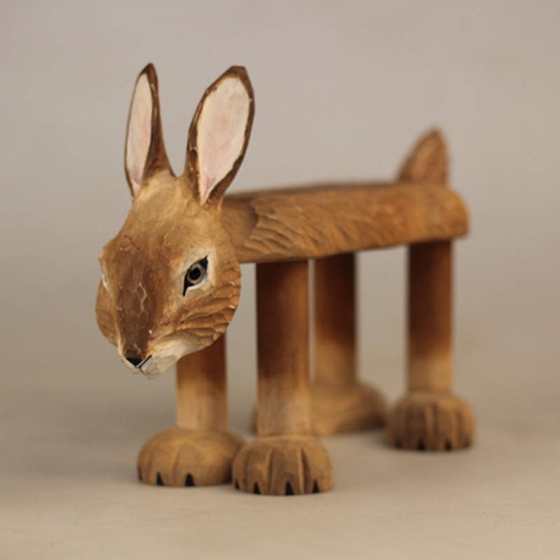 Solid wood hand carving cute little rabbit children's stool for children's creative minimal baby kindergarten gift