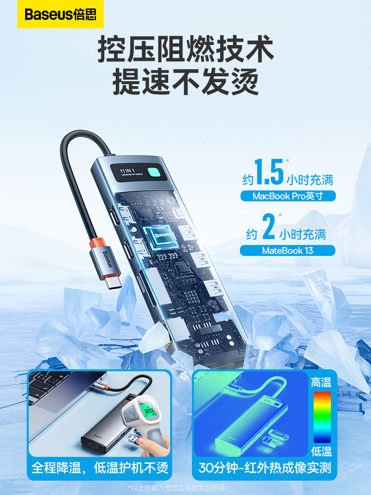 Baseus Type-C Docking Station USB Expansion Multi-Port Adapter Suitable for Desktop Computers, Laptops, and Mobile Phones, Thunderbolt 4 Hub, Multi-Interface HDMI Converter, Network Port Hub