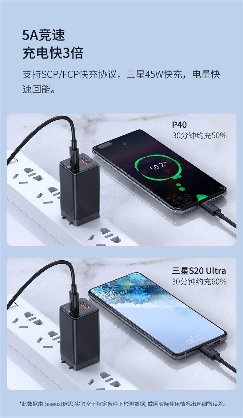 倍思 45W氮化镓充电器 USB+C口 支持苹果PD快充 图7