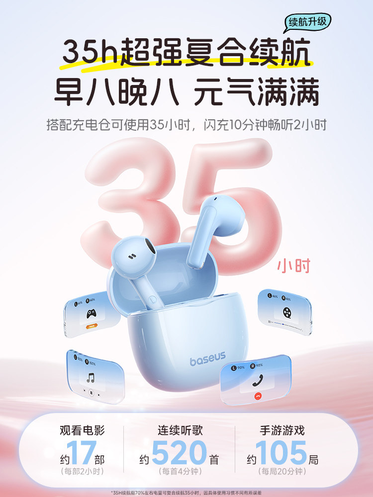 Baseus E3 Bluetooth Headset Wireless 2025 New Model High Sound Quality Long Battery Life Semi-In-Ear Suitable for Xiaomi Huawei Oppo