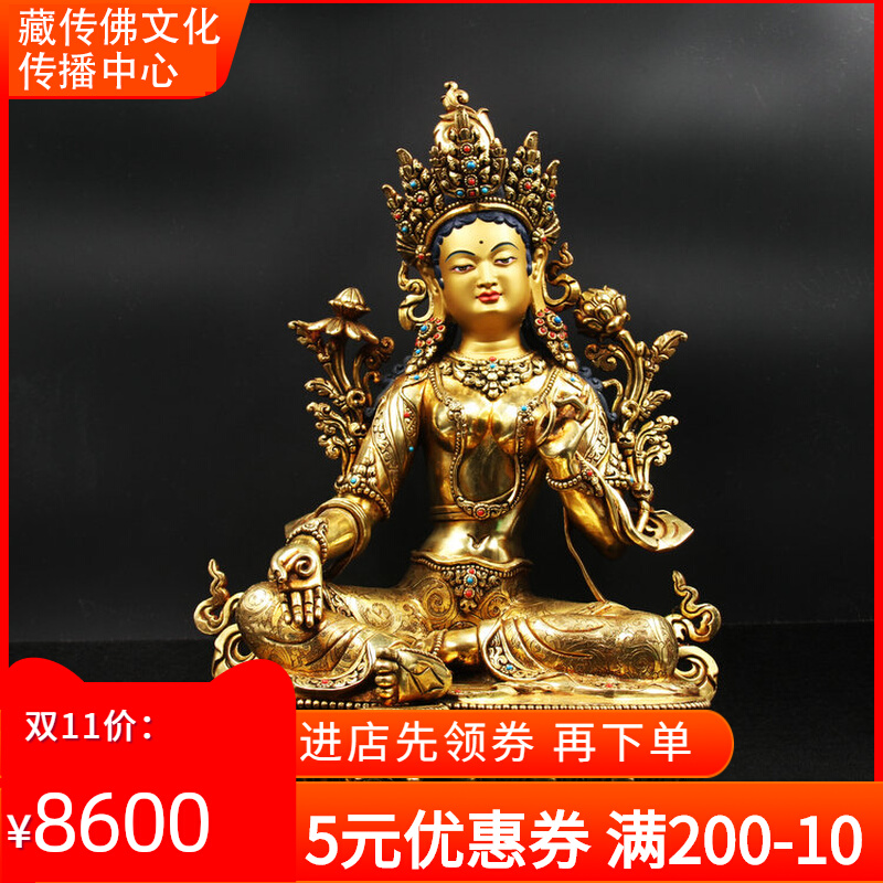 Nepalese bronze gilt tantric Buddha statue Green Tara Buddha statue one foot