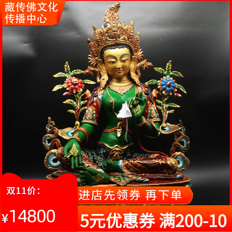Tibetan Nepalese copper painted Buddha statue Green Tara Buddha statue one foot five Buddha statues