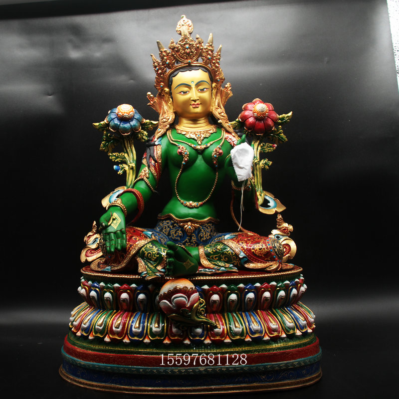 Tibetan Nepal pure hand - made bronze statue of green female Buddha statue of one foot five household width