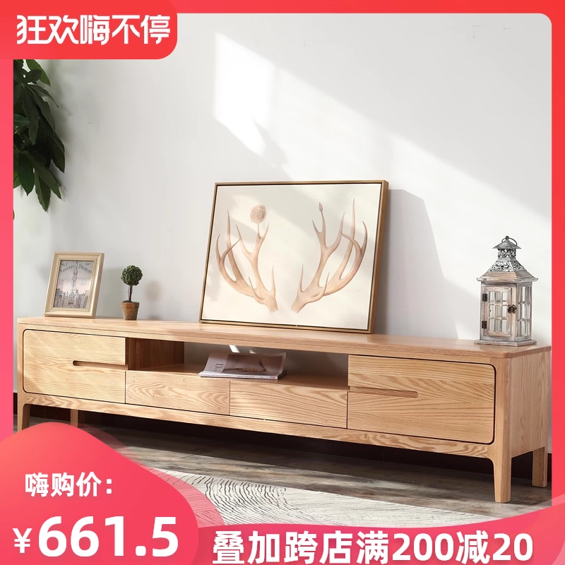 Nhà máy trực tiếp tủ bếp gỗ sồi Bắc Âu Tủ bếp gỗ sồi rắn Tủ tivi hiện đại tối giản căn hộ nhỏ phòng khách - TV