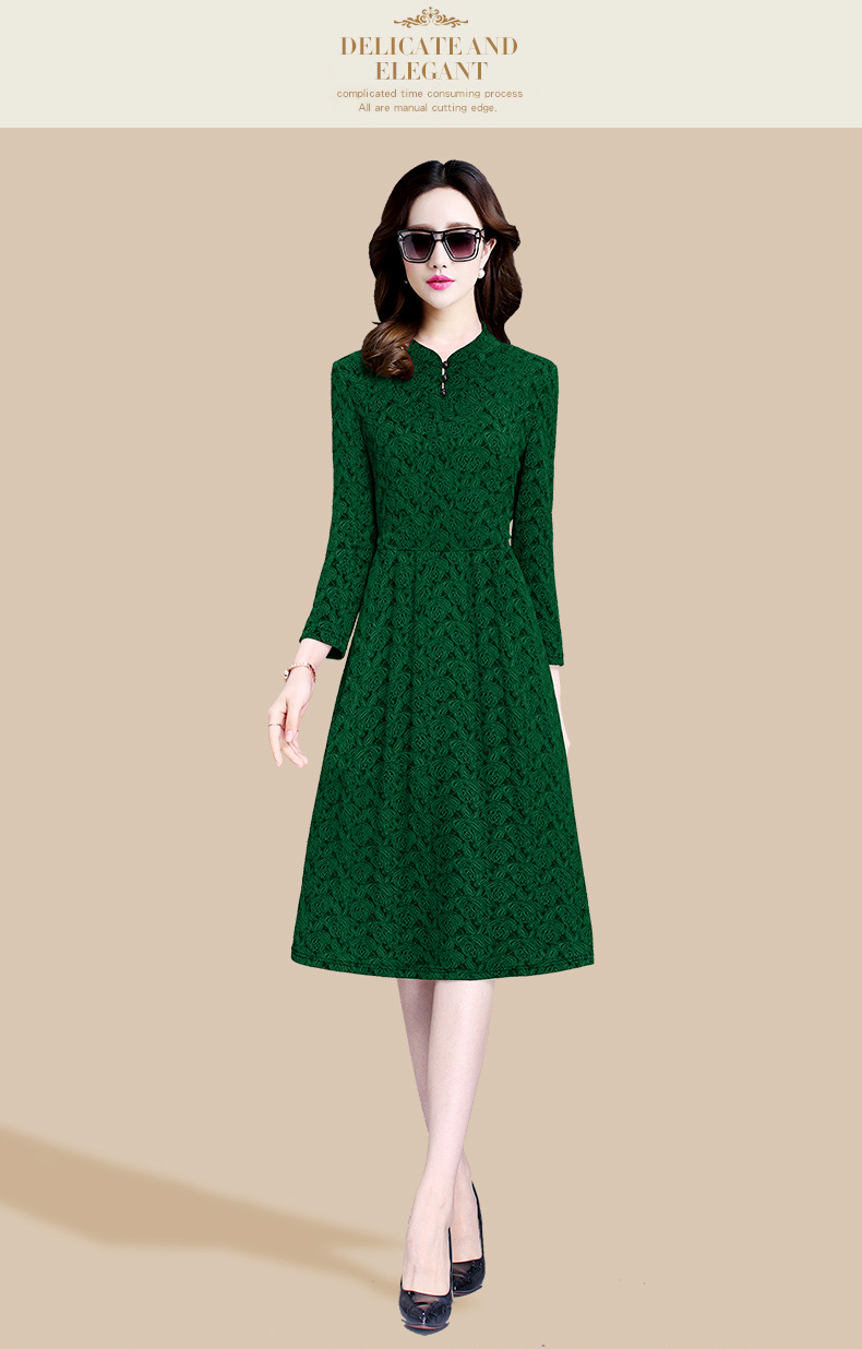 Ellen Jacquard A-line váy 2018 mùa thu mới retro mẹ trang trí váy cưới kích thước lớn ăn mặc váy xòe đẹp