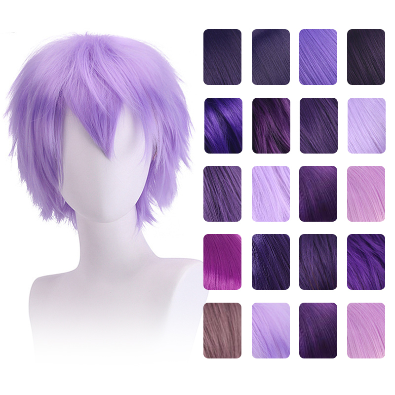 Drifting Wig, Purple All-Purpose Cos Raw Short Hair, Unisex, Reverse Curl, Smooth Hair, Bob Style, Deep Light Purple, Pink, Taro Color